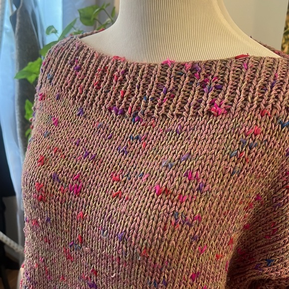 VINTAGE HAND MADE COLORFUL KNIT SWEATER PURPLE PINK SIZE M - Picture 3 of 11